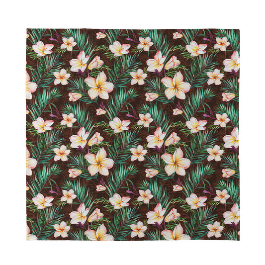 Tropical Frangipani Flower Print Silk Bandana