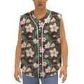 Tropical Frangipani Flower Print Sleeveless Baseball Jersey