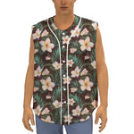 Tropical Frangipani Flower Print Sleeveless Baseball Jersey