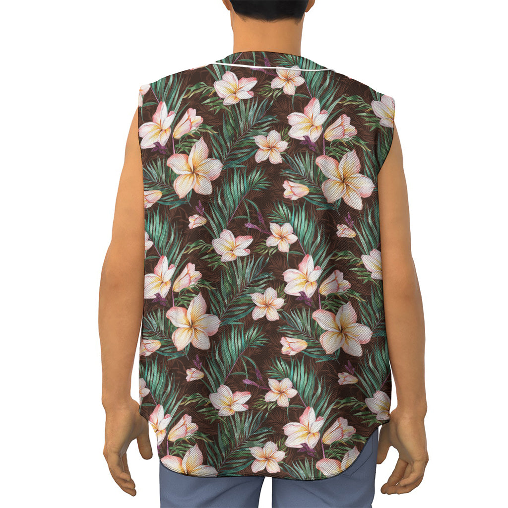 Tropical Frangipani Flower Print Sleeveless Baseball Jersey