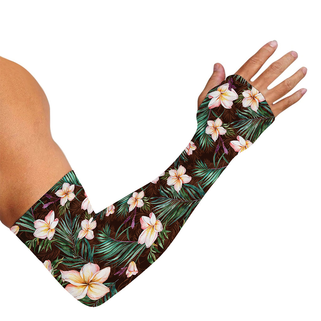 Tropical Frangipani Flower Print Sun Protection Arm Sleeves