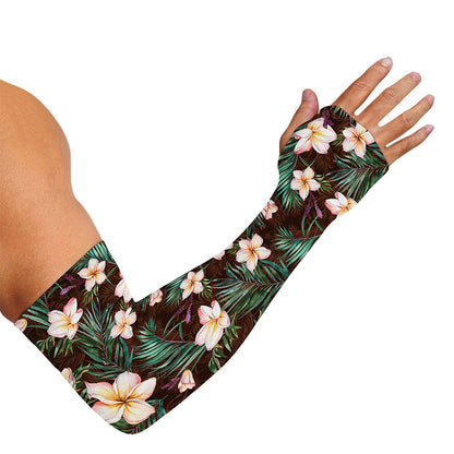 Tropical Frangipani Flower Print Sun Protection Arm Sleeves