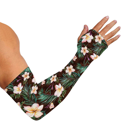 Tropical Frangipani Flower Print Sun Protection Arm Sleeves