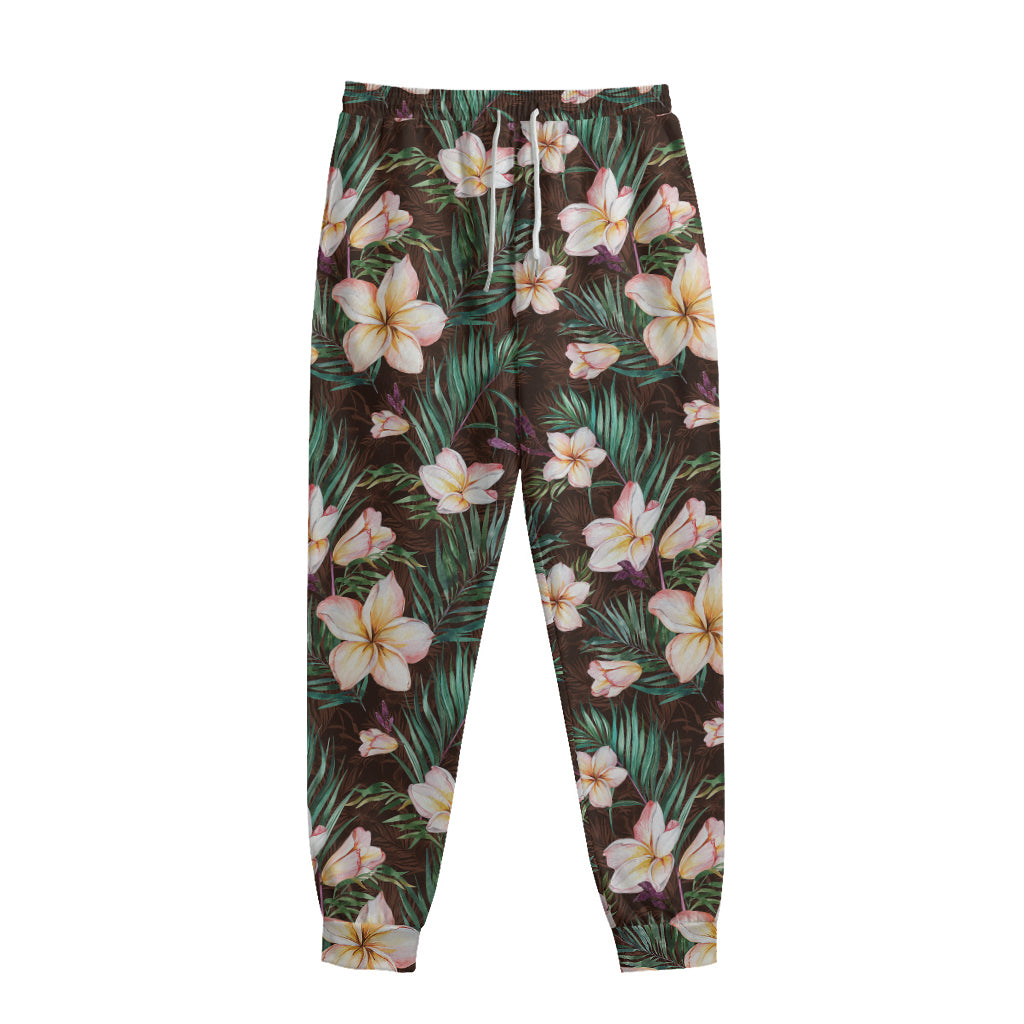 Tropical Frangipani Flower Print Sweatpants