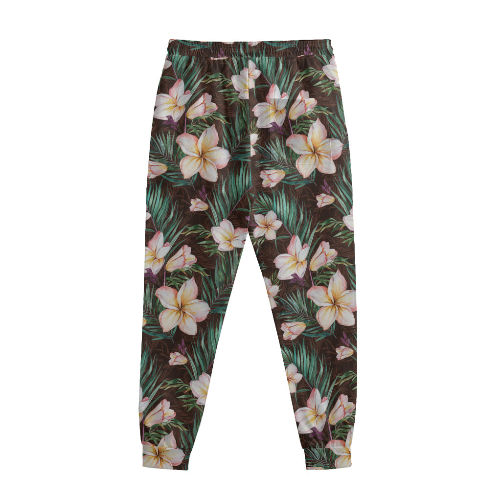 Tropical Frangipani Flower Print Sweatpants