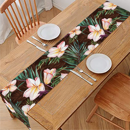 Tropical Frangipani Flower Print Table Runner