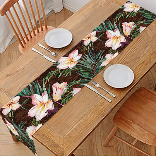 Tropical Frangipani Flower Print Table Runner