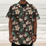 Tropical Frangipani Flower Print Textured Short Sleeve Shirt