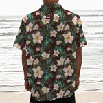 Tropical Frangipani Flower Print Textured Short Sleeve Shirt