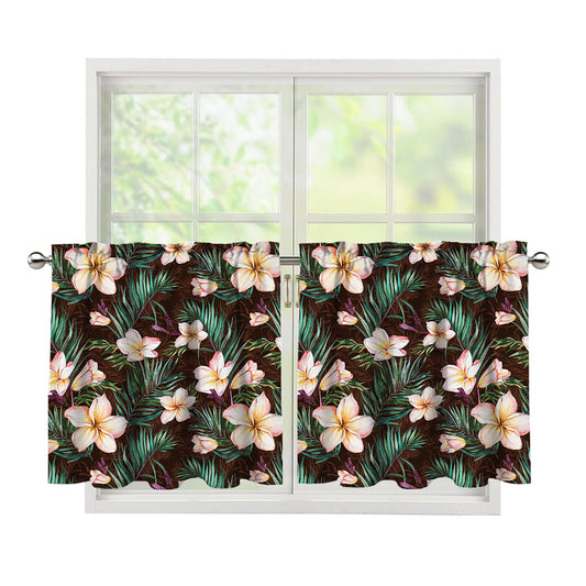 Tropical Frangipani Flower Print Tier Curtains