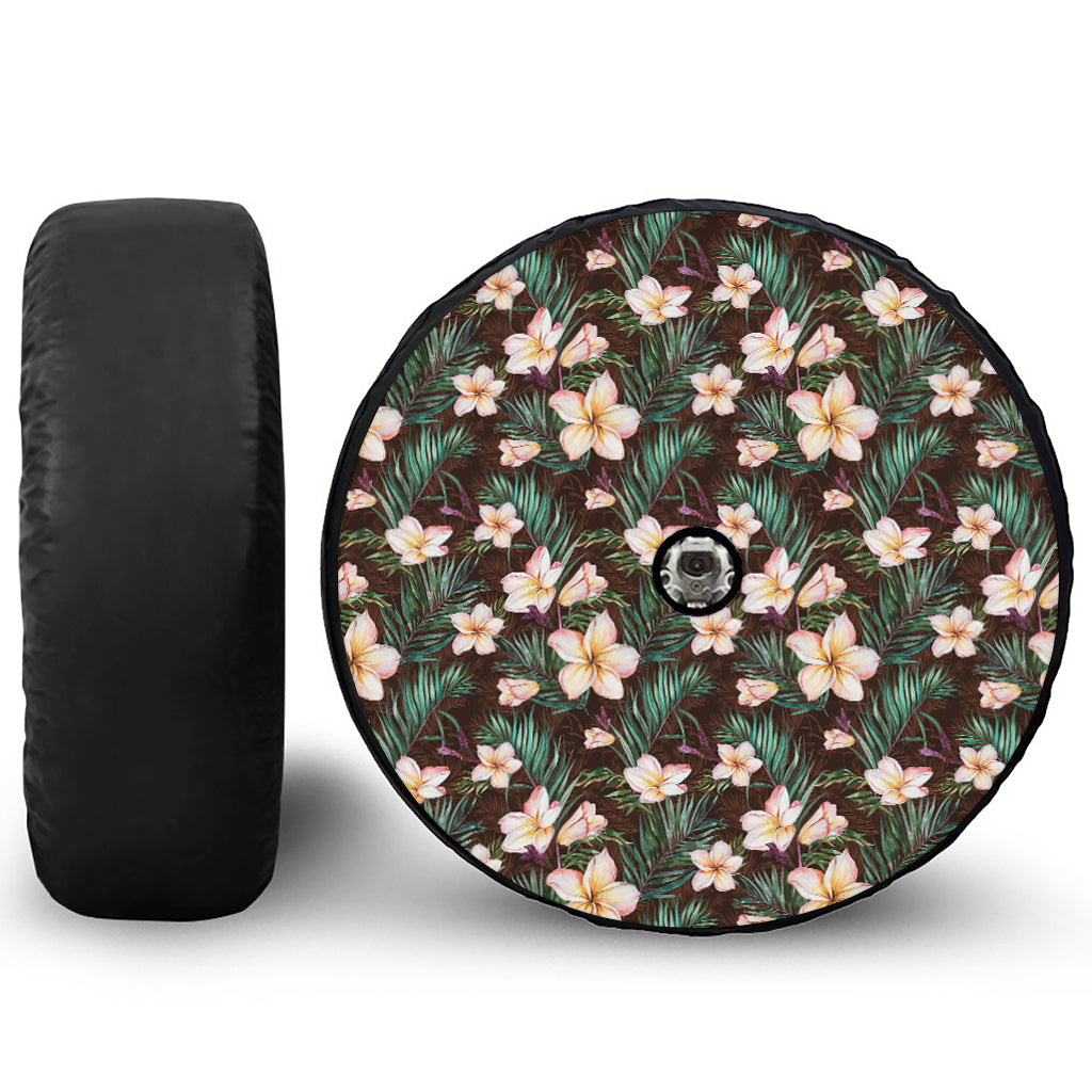 Tropical Frangipani Flower Print Tire Cover With Camera Hole