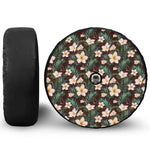 Tropical Frangipani Flower Print Tire Cover With Camera Hole