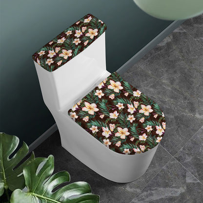 Tropical Frangipani Flower Print Toilet Lid And Tank Cover Set