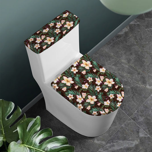 Tropical Frangipani Flower Print Toilet Lid And Tank Cover Set
