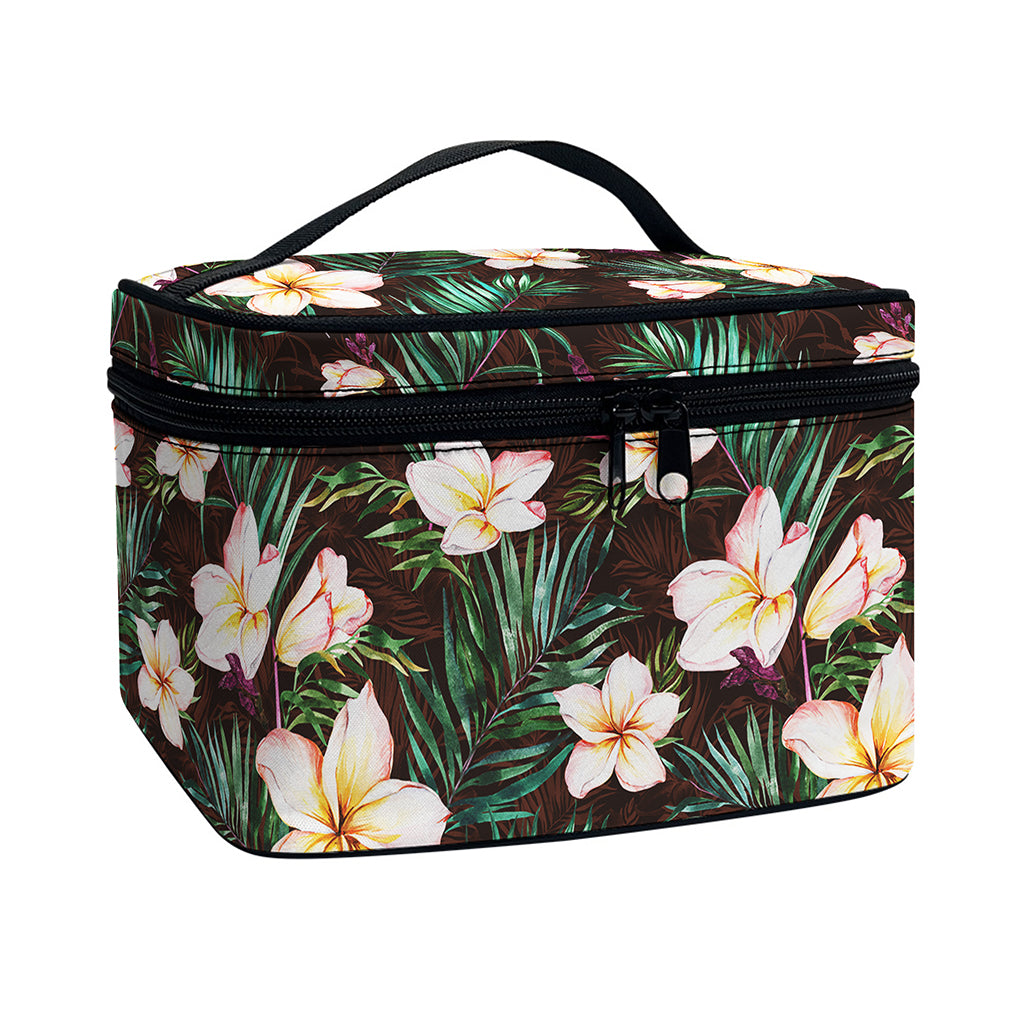 Tropical Frangipani Flower Print Travel Makeup Bag