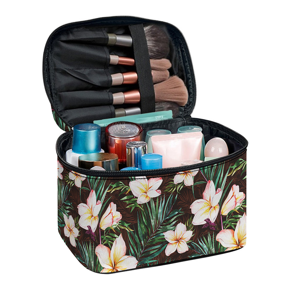 Tropical Frangipani Flower Print Travel Makeup Bag