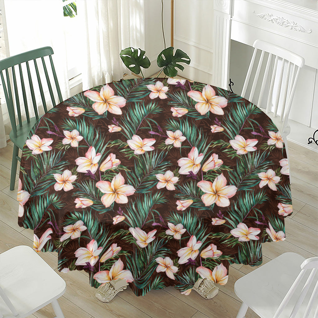 Tropical Frangipani Flower Print Waterproof Round Tablecloth