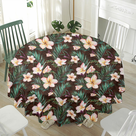 Tropical Frangipani Flower Print Waterproof Round Tablecloth