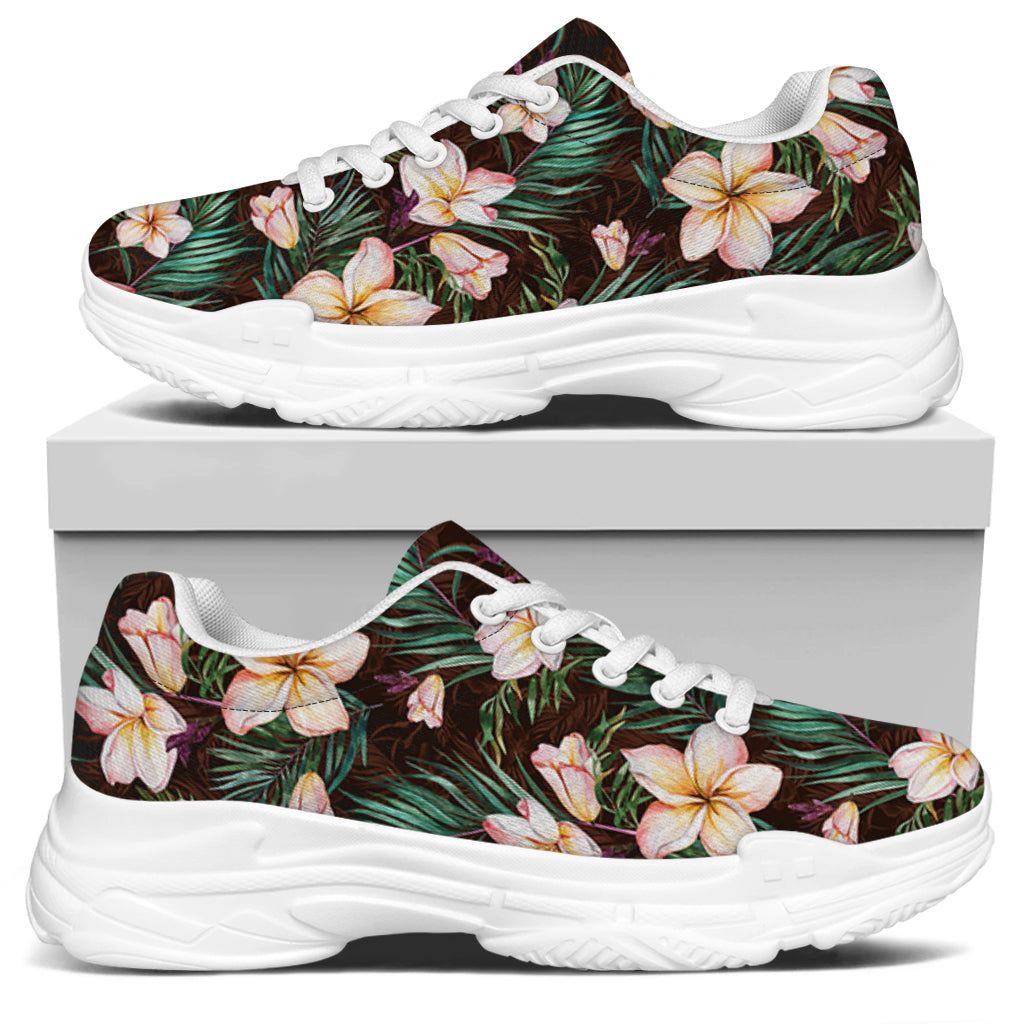 Tropical Frangipani Flower Print White Chunky Shoes