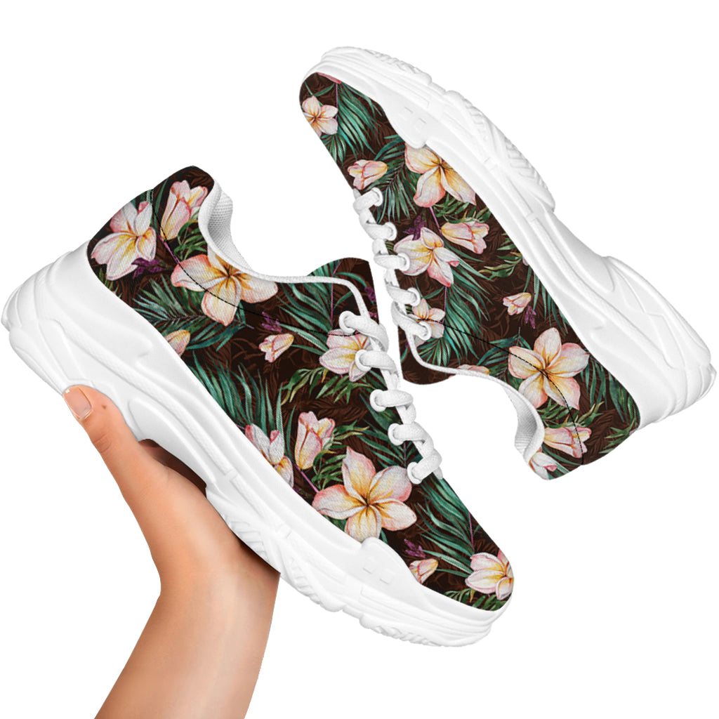 Tropical Frangipani Flower Print White Chunky Shoes