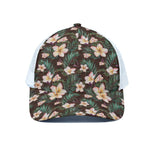 Tropical Frangipani Flower Print White Mesh Trucker Cap