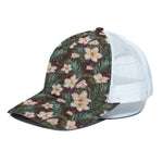 Tropical Frangipani Flower Print White Mesh Trucker Cap