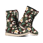 Tropical Frangipani Flower Print Winter Boots
