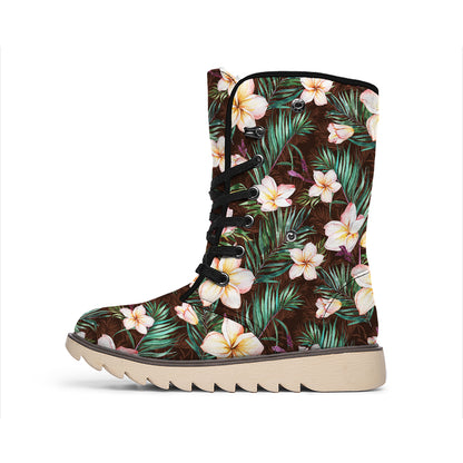 Tropical Frangipani Flower Print Winter Boots