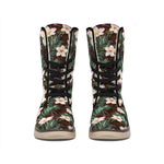 Tropical Frangipani Flower Print Winter Boots
