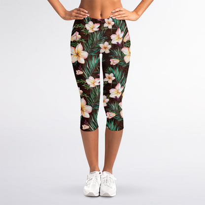 Tropical Frangipani Flower Print Women's Capri Leggings