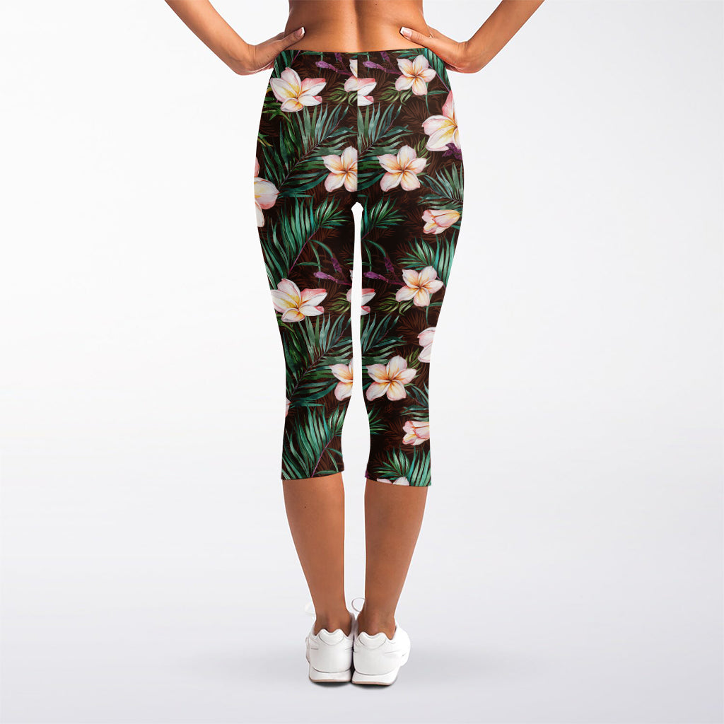 Tropical Frangipani Flower Print Women's Capri Leggings