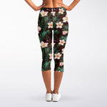 Tropical Frangipani Flower Print Women's Capri Leggings