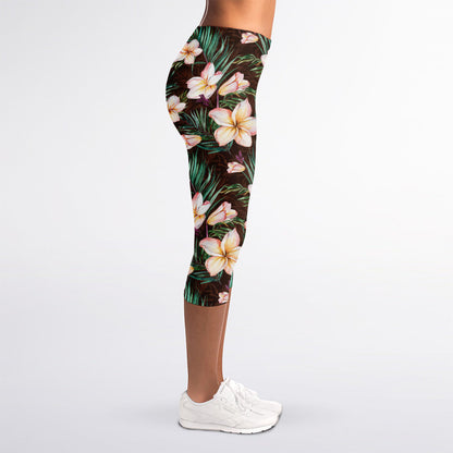 Tropical Frangipani Flower Print Women's Capri Leggings