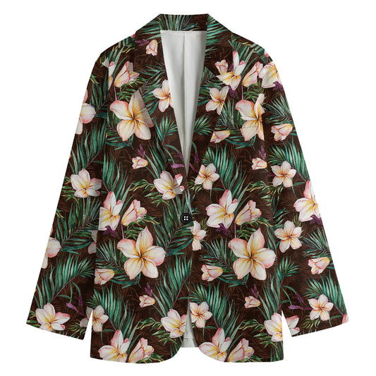 Tropical Frangipani Flower Print Women's Cotton Blazer
