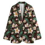 Tropical Frangipani Flower Print Women's Cotton Blazer