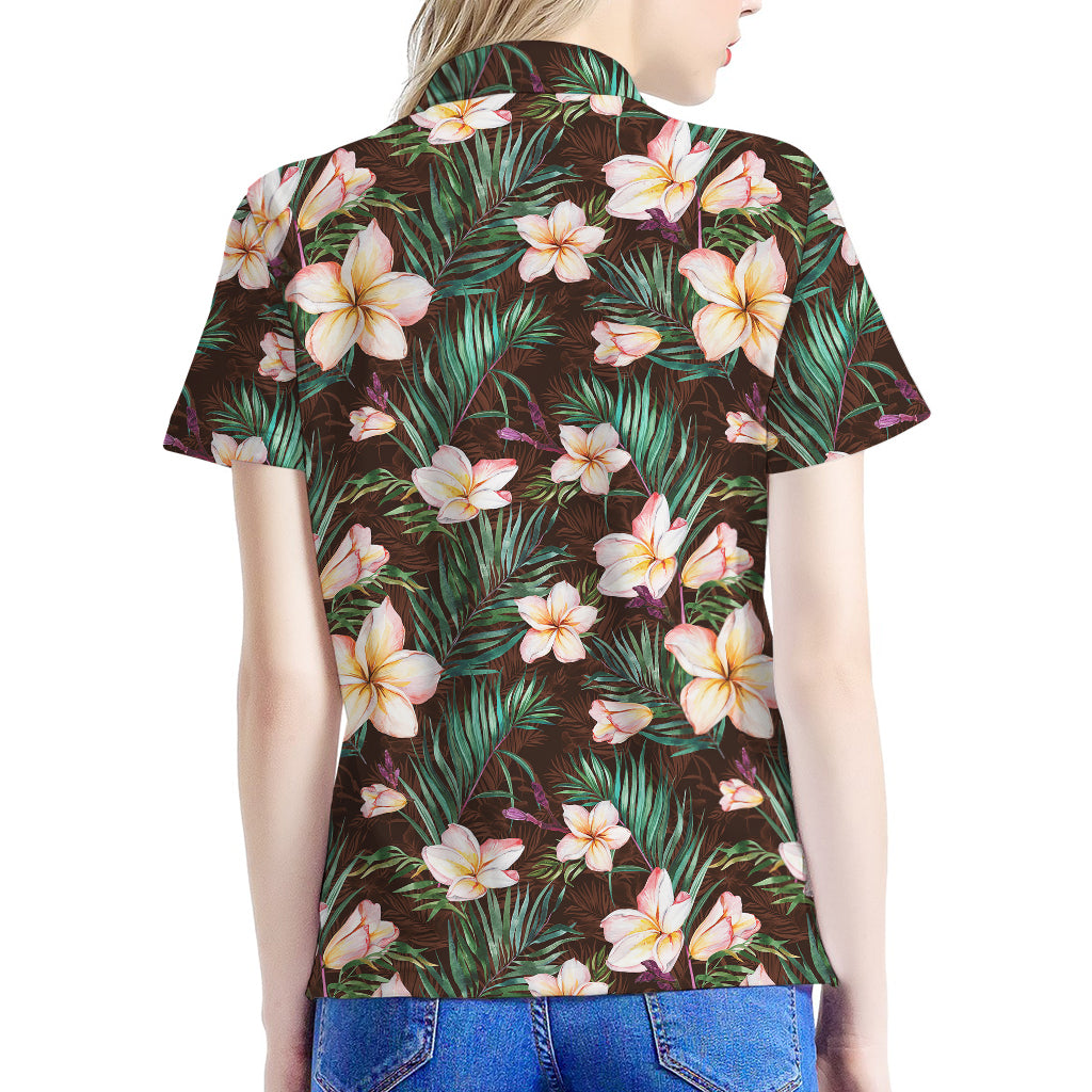 Tropical Frangipani Flower Print Women's Polo Shirt