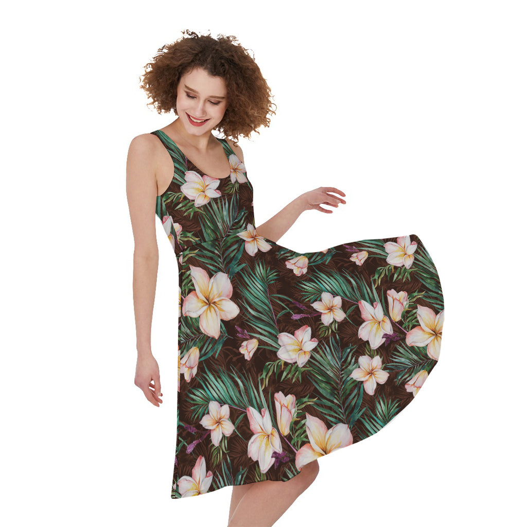 Tropical Frangipani Flower Print Women's Sleeveless Dress