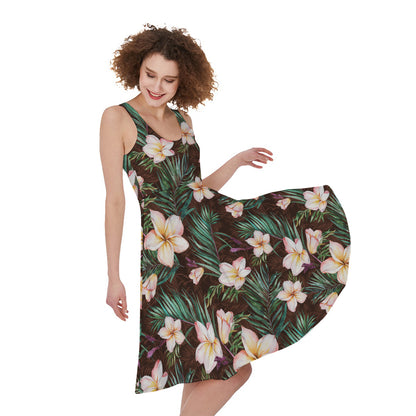 Tropical Frangipani Flower Print Women's Sleeveless Dress