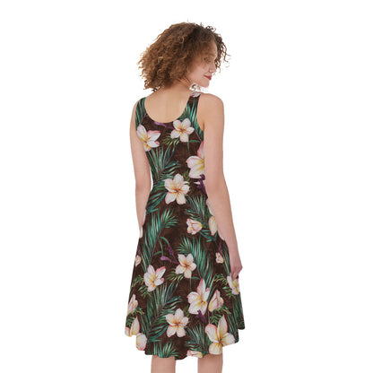 Tropical Frangipani Flower Print Women's Sleeveless Dress