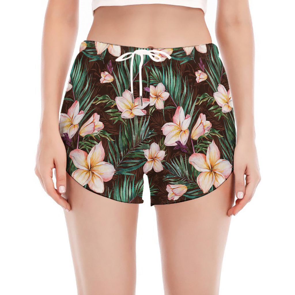 Tropical Frangipani Flower Print Women's Split Running Shorts