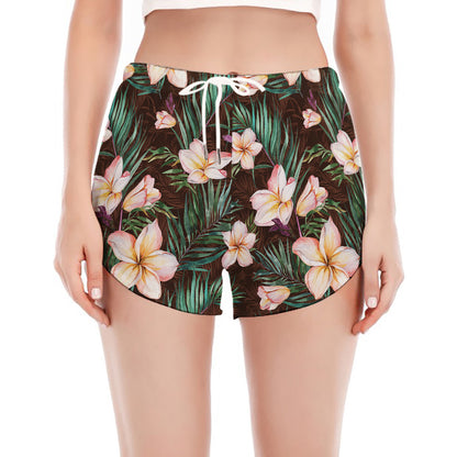 Tropical Frangipani Flower Print Women's Split Running Shorts
