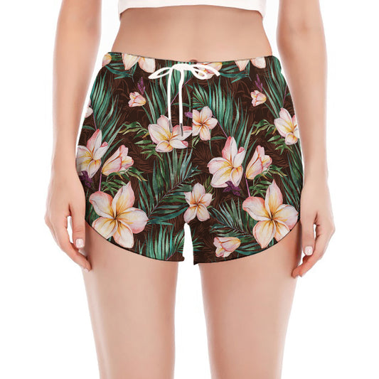 Tropical Frangipani Flower Print Women's Split Running Shorts