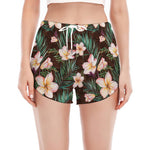 Tropical Frangipani Flower Print Women's Split Running Shorts
