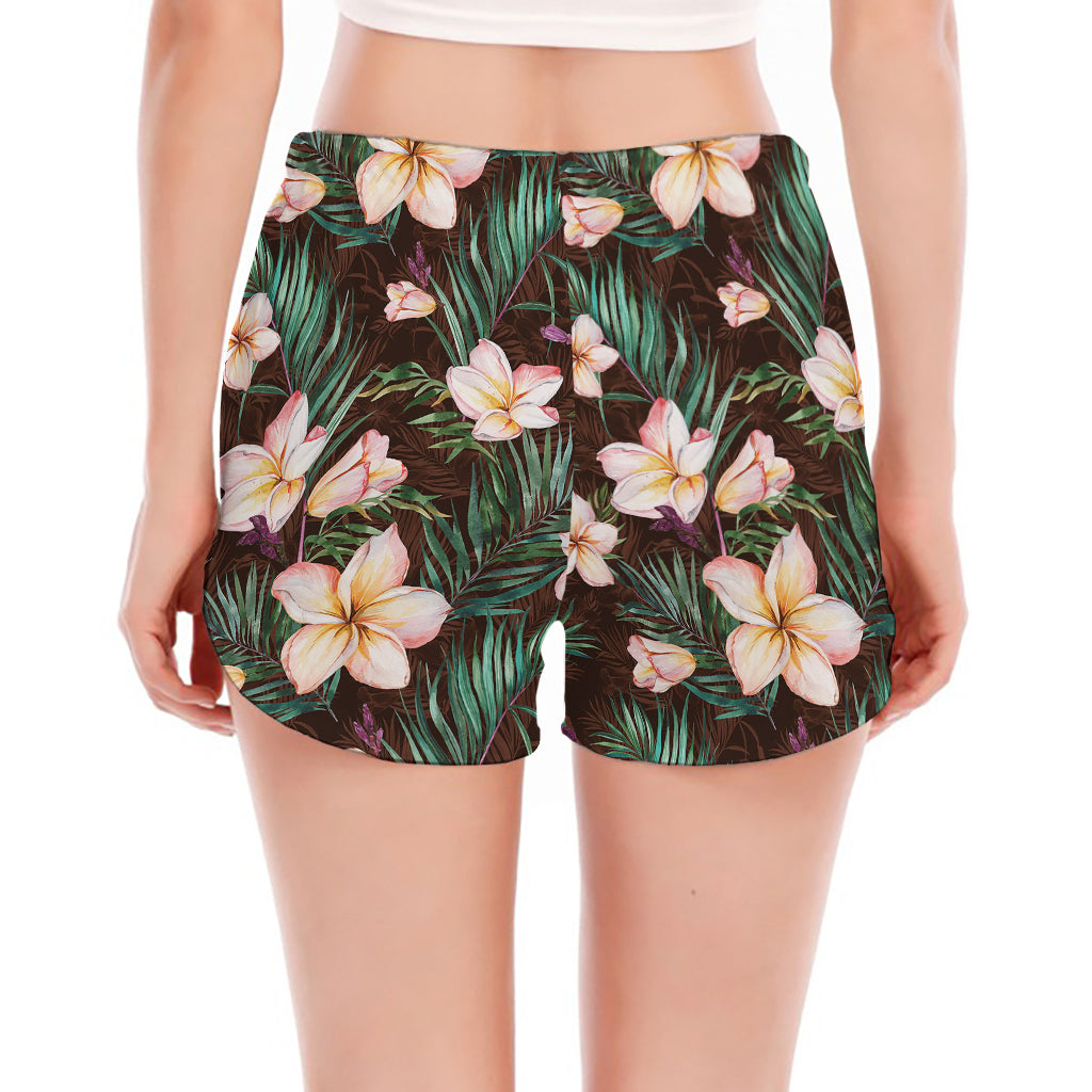 Tropical Frangipani Flower Print Women's Split Running Shorts