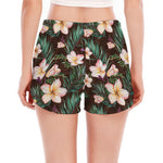 Tropical Frangipani Flower Print Women's Split Running Shorts