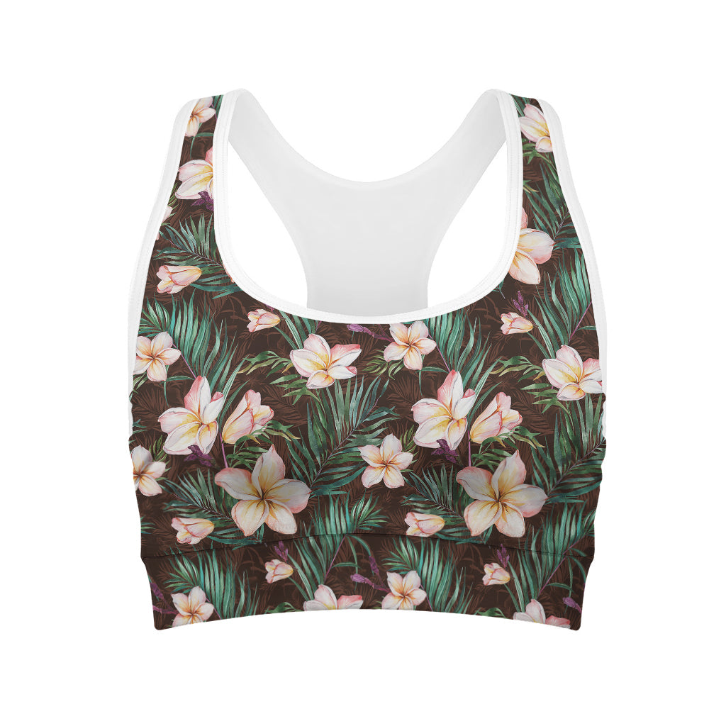 Tropical Frangipani Flower Print Women's Sports Bra