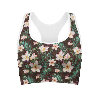 Tropical Frangipani Flower Print Women's Sports Bra