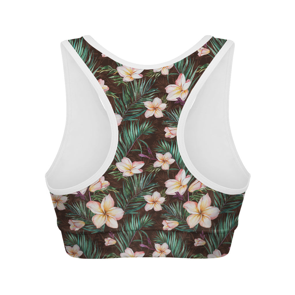 Tropical Frangipani Flower Print Women's Sports Bra