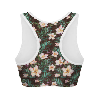 Tropical Frangipani Flower Print Women's Sports Bra