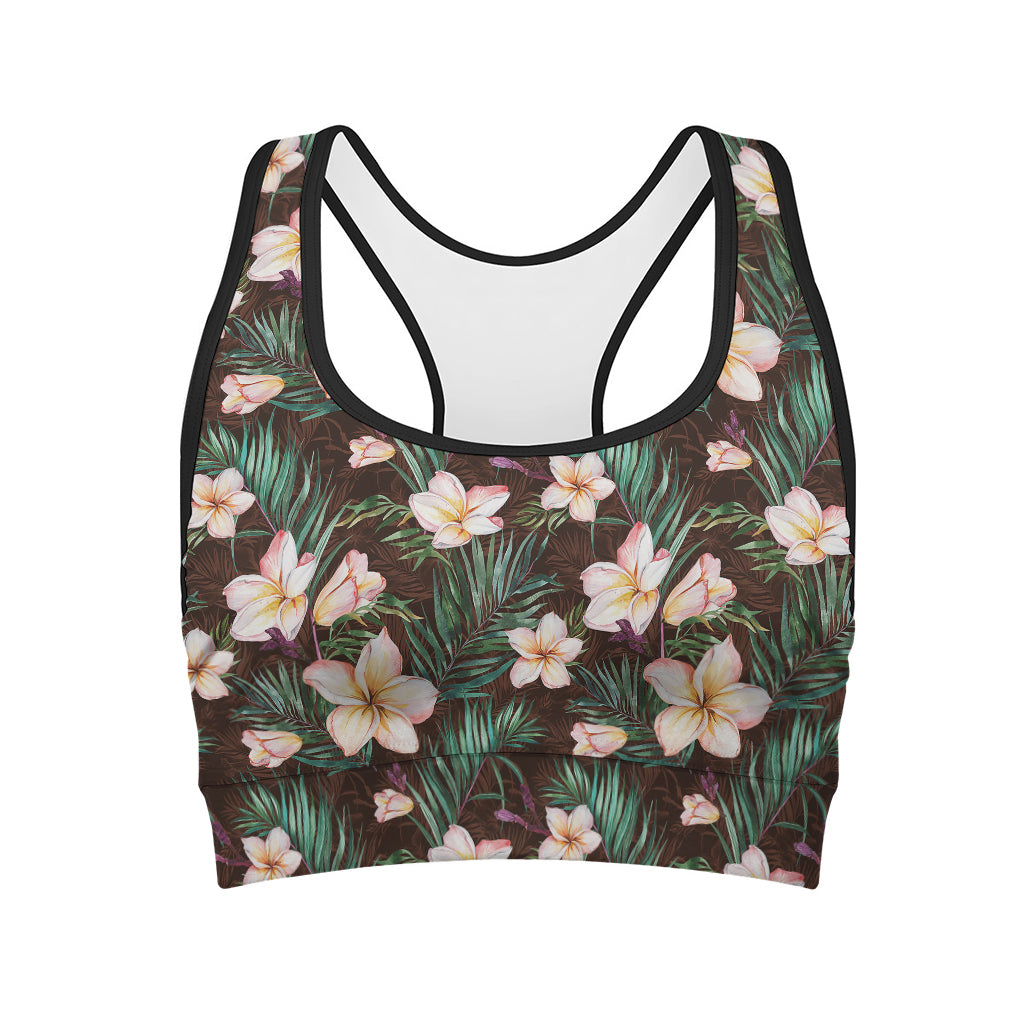 Tropical Frangipani Flower Print Women's Sports Bra